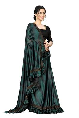 Green Plain Lycra Designer Saree With Blouse 4