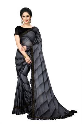 Grey Plain Lycra Designer Saree With Blouse 1