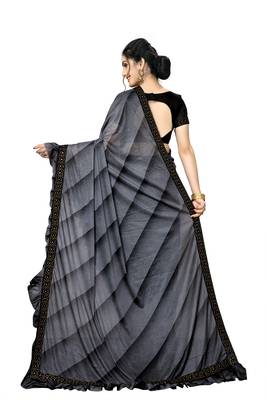 Grey Plain Lycra Designer Saree With Blouse 2