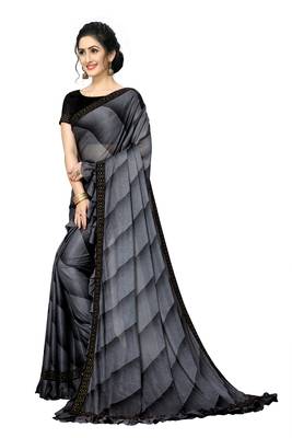Grey Plain Lycra Designer Saree With Blouse 3
