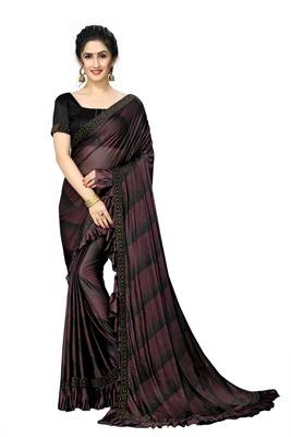 Maroon Plain Lycra Designer Saree With Blouse 1