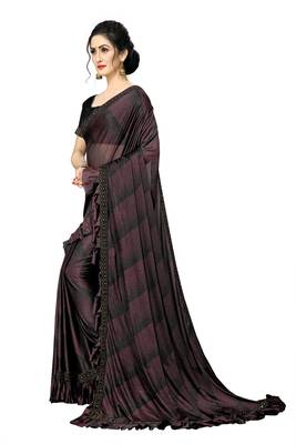 Maroon Plain Lycra Designer Saree With Blouse 3