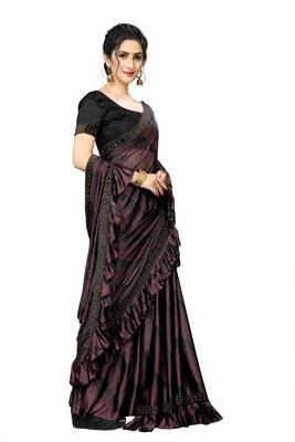 Maroon Plain Lycra Designer Saree With Blouse 4