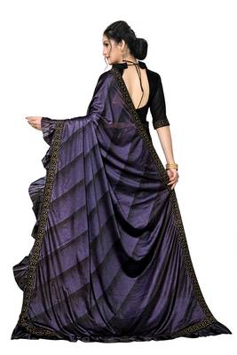 Purple Plain Lycra Designer Saree With Blouse 2