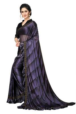Purple Plain Lycra Designer Saree With Blouse 3
