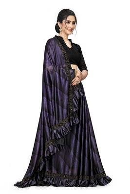 Purple Plain Lycra Designer Saree With Blouse 4