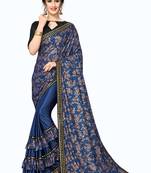Blue Plain Lycra Designer Saree With Blouse