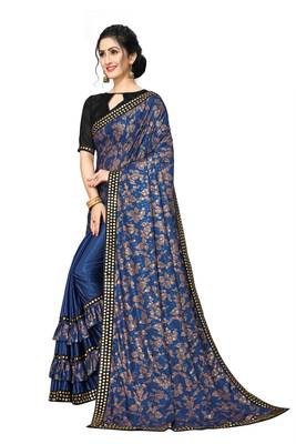 Blue Plain Lycra Designer Saree With Blouse 2
