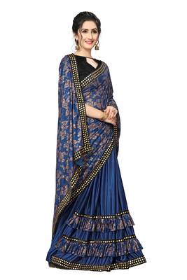 Blue Plain Lycra Designer Saree With Blouse 3