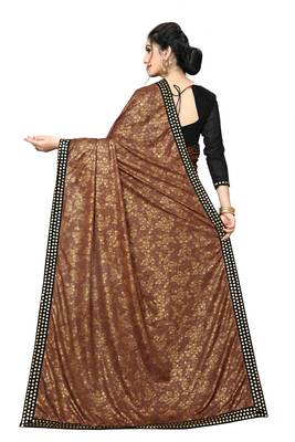 Brown Plain Lycra Designer Saree With Blouse 2