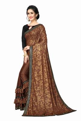 Brown Plain Lycra Designer Saree With Blouse 3