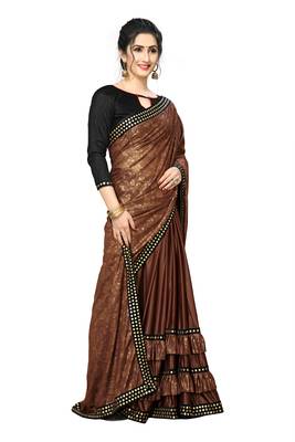 Brown Plain Lycra Designer Saree With Blouse 4