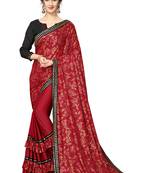 Red Plain Lycra Designer Saree With Blouse