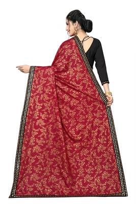 Red Plain Lycra Designer Saree With Blouse 2
