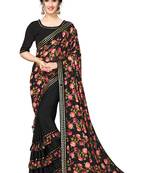 Black Plain Lycra Designer Saree With Blouse