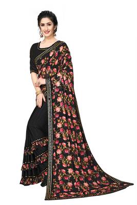 Black Plain Lycra Designer Saree With Blouse 3