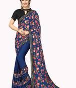 Blue Plain Lycra Designer Saree With Blouse