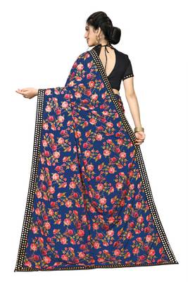 Blue Plain Lycra Designer Saree With Blouse 2