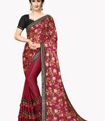 Red Plain Lycra Designer Saree With Blouse