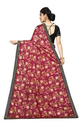 Red Plain Lycra Designer Saree With Blouse 2