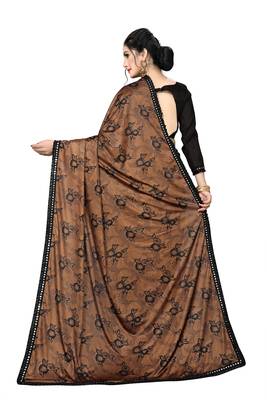 Brown Plain Lycra Designer Saree With Blouse 2
