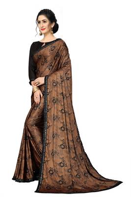 Brown Plain Lycra Designer Saree With Blouse 3