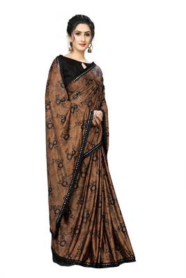 Brown Plain Lycra Designer Saree With Blouse 4