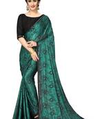 Green Plain Lycra Designer Saree With Blouse