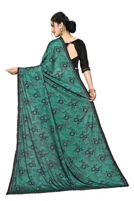 Green Plain Lycra Designer Saree With Blouse 2