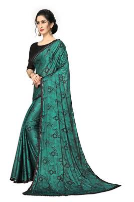 Green Plain Lycra Designer Saree With Blouse 3