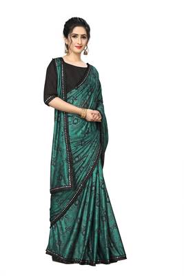 Green Plain Lycra Designer Saree With Blouse 4