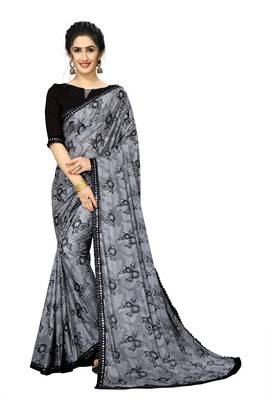 Grey Plain Lycra Designer Saree With Blouse 1