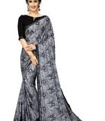 Grey Plain Lycra Designer Saree With Blouse