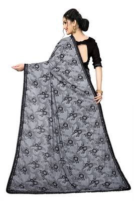 Grey Plain Lycra Designer Saree With Blouse 2