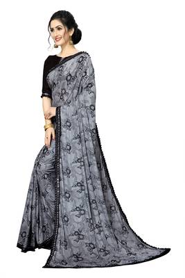 Grey Plain Lycra Designer Saree With Blouse 3