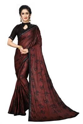 Maroon Plain Lycra Designer Saree With Blouse 1