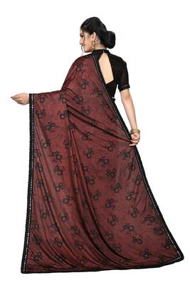 Maroon Plain Lycra Designer Saree With Blouse 2