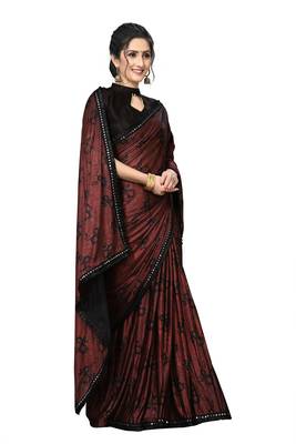 Maroon Plain Lycra Designer Saree With Blouse 4