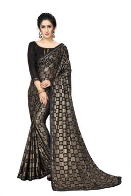 Black Plain Lycra Designer Saree With Blouse 1