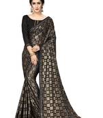 Black Plain Lycra Designer Saree With Blouse