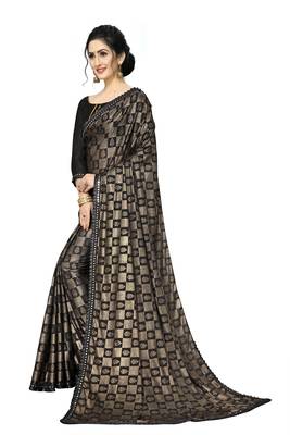 Black Plain Lycra Designer Saree With Blouse 3