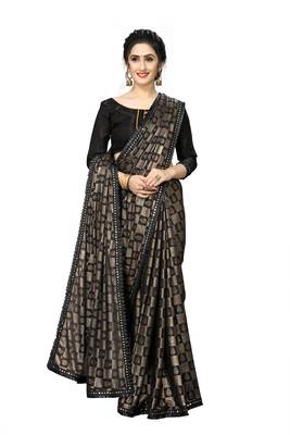 Black Plain Lycra Designer Saree With Blouse 4
