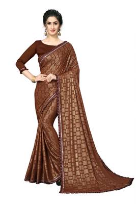 Brown Plain Lycra Designer Saree With Blouse 1