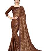 Brown Plain Lycra Designer Saree With Blouse