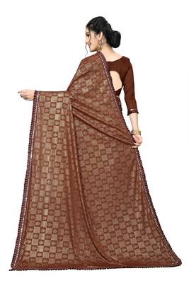 Brown Plain Lycra Designer Saree With Blouse 2