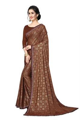 Brown Plain Lycra Designer Saree With Blouse 3