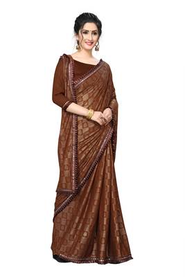 Brown Plain Lycra Designer Saree With Blouse 4