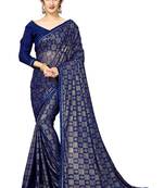 Blue Plain Lycra Designer Saree With Blouse