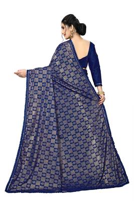 Blue Plain Lycra Designer Saree With Blouse 2