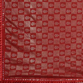 Red Plain Lycra Designer Saree With Blouse 5